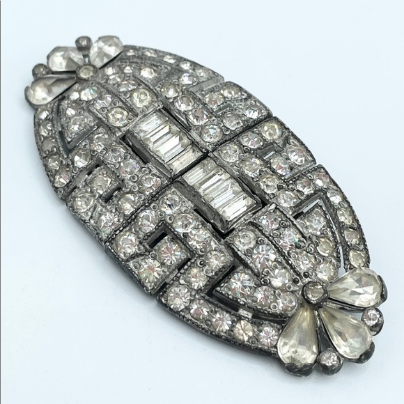 Antique Polcini Rhinestone Duette Brooch Pin Dress Clips - Picture 2 of 6